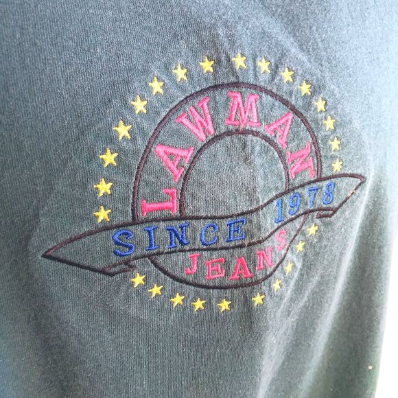 XL Vintage Single Stitch T-shirt Lawman Jeans Embroidered Graphic 1990's USA - Picture 3 of 6